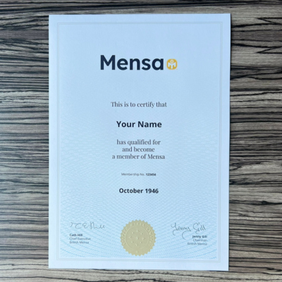 British Mensa Membership Certificate